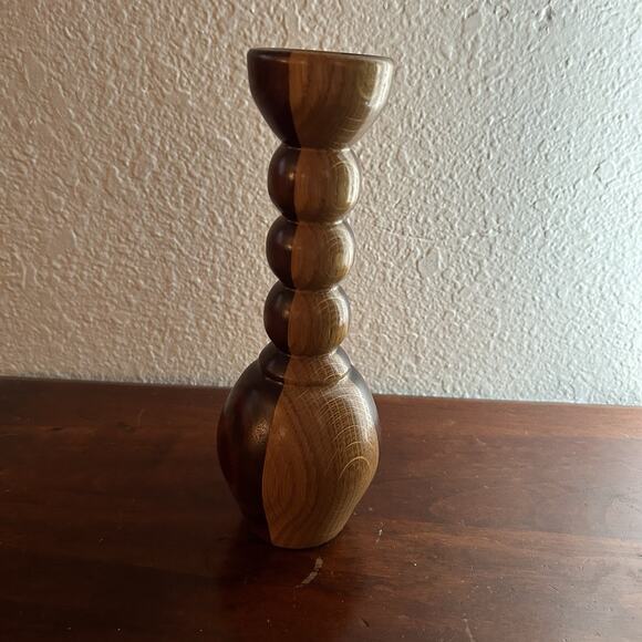Vintage Handcrafted Two-Tone Wood Vase Mid Century Modern Decorative - Picture 2 of 6